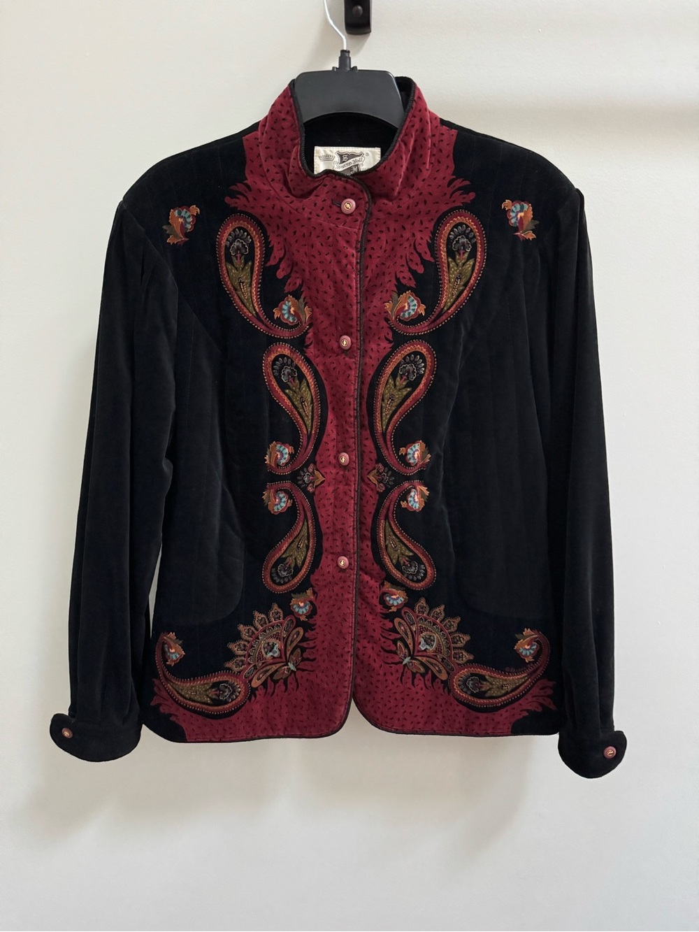 Vintage Saxton Hall Velvet Paisley Mandarin Collar Jacket Size 14